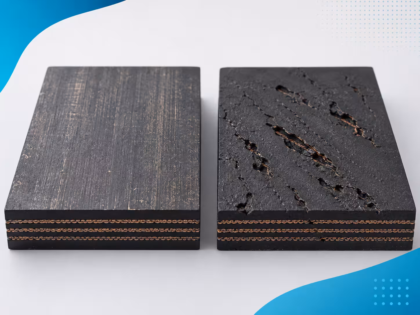 Two wear patterns: fines sand the surface flat, coarse lumps cut it. That is what the two grades are for. (AI-generated image)